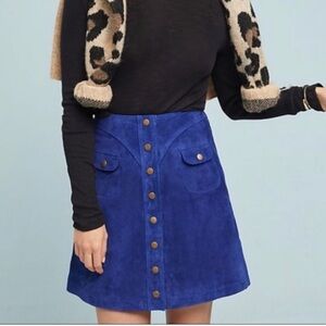 Anthropologie Blue Suede Skirt | Size 0